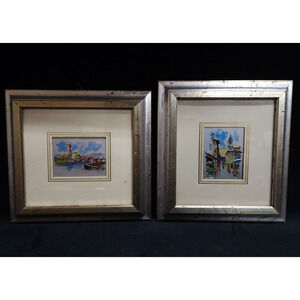 Lot 2 Framed Original Italian Art Painting Tin Foil Colorful of Rome Italy City